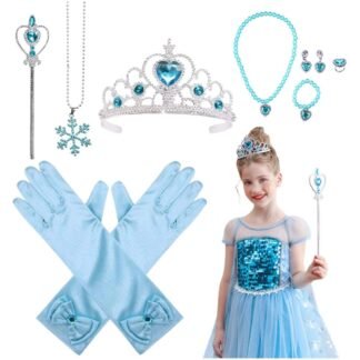 Zestaw dla księżniczki baby blue korona rękawiczki różdżka naszyjnik