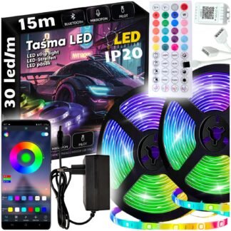 Taśma LED RGB samoprzylepna IP20 15 m 450 led pilot aplikacja bluetooth