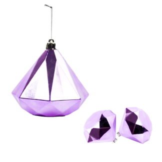 Komplet 3 bombek diamond 10cm fiolet