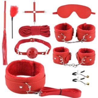Zestaw BDSM gadżety erotyczne kajdanki czerwony