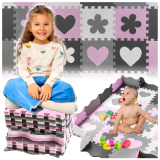 Mata piankowa puzzle dla dzieci składana 145 x 145 cm różowa