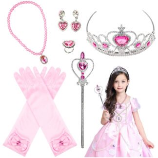 Akcesoria dla księżniczki light pink tiara rękawiczki