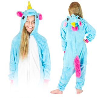 Onesie kigurumi piżama jednoczęściowa dla dzieci niebieski jednorożec