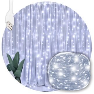 Kurtyna świetlna dekoracyjna 300LED zimny biały + flash