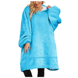 KOC TV KOCOBLUZA BLUZA Z KAPTUREM OVERSIZE FUTRZAK NIEBIESKA 2W1 SZLAFROK