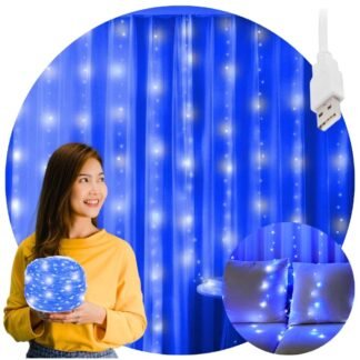 Kurtyna 300LED niebieski + biały flash