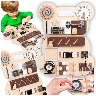 Dřevěná Montessori tabulka 12v1 - Medvídek