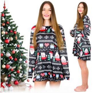Elegantní vánoční šaty s dlouhým rukávem černé