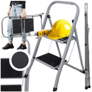 Home Dvoustupňový skládací ocelový žebřík šedý 150 kg