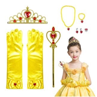 Sada korunovační žezlo rukavice Bella žluté zlato princezna oblečení 7 kusů