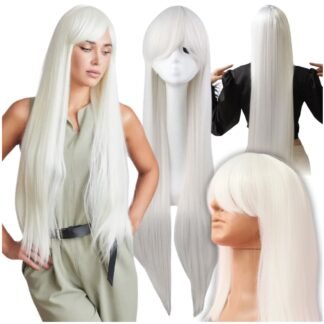 Bílá dlouhá paruka 100 cm cosplay anime manga rovné vlasy ofina čepeček