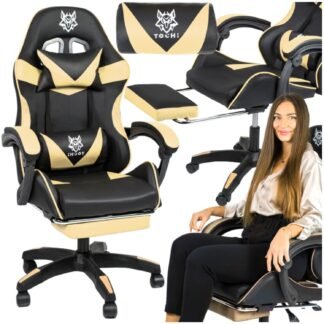 Herní křeslo s podnožkou a masáží černo-béžové - Otočné židle pro hráče k PC stolu TOCHI Legendary