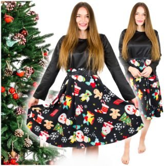Vánoční šaty s dárky, černé, rozšiřující se, ženské, Santa Claus, jedna velikost
